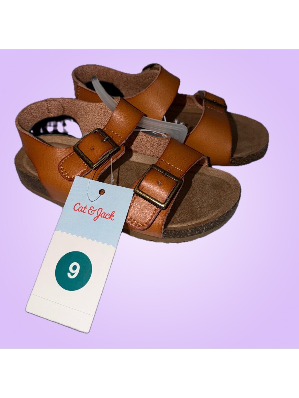 Cat & Jack Girls Size 9 Brown Double Buckle Cork Sandals NWT